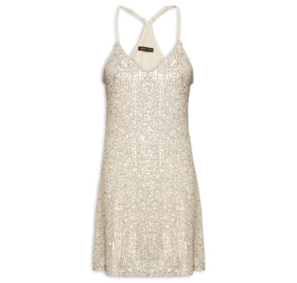 Vestido Curto Sem Manga Em Paetê - Prata