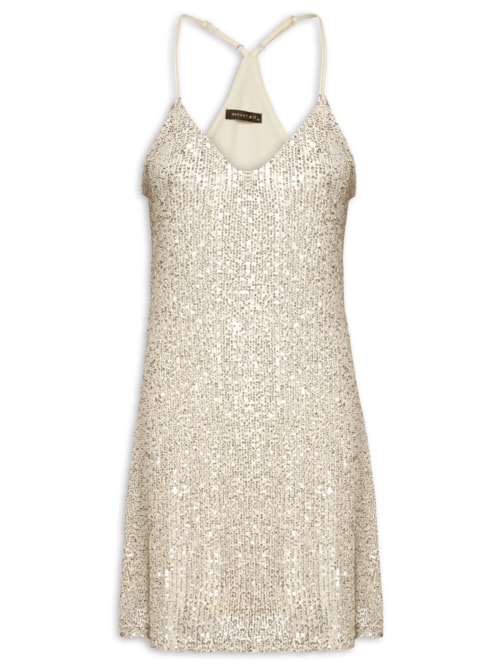 Vestido Curto Sem Manga Em Paetê - Prata