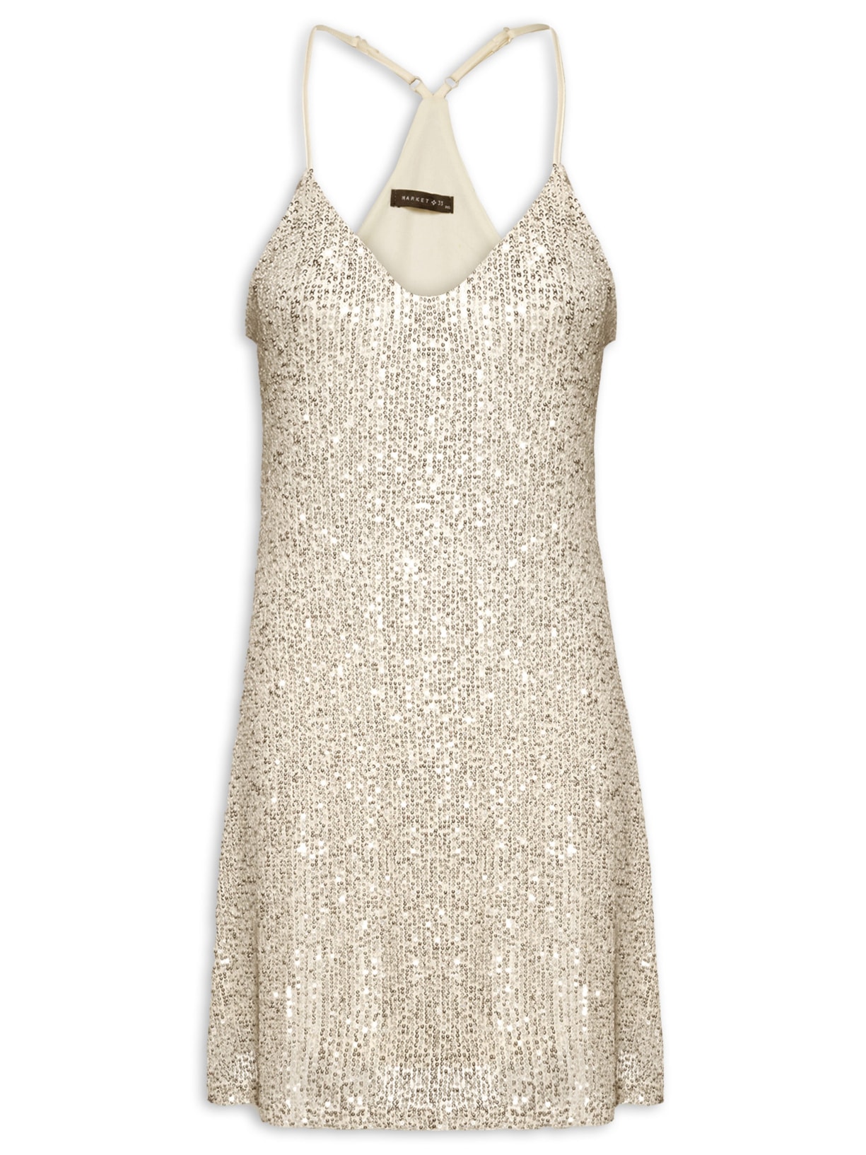 Vestido Curto Sem Manga Em Paetê - Prata