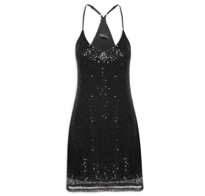 Vestido Curto Sem Manga Em Paetê - Preto