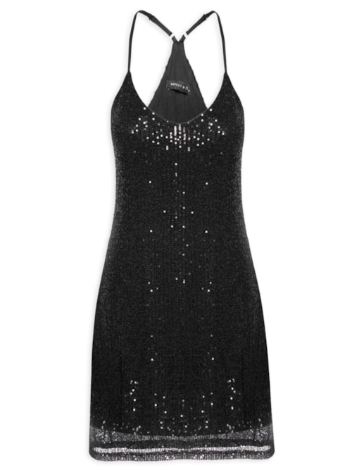 Vestido Curto Sem Manga Em Paetê - Preto