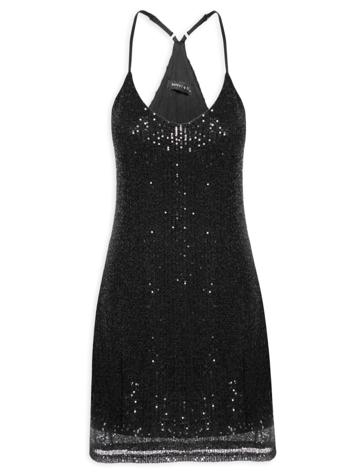 Vestido Curto Sem Manga Em Paetê - Preto