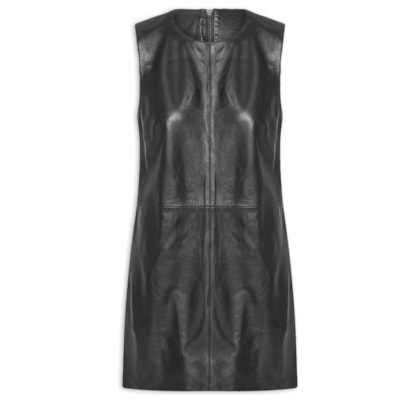 Vestido Curto Sleeveless Couro - Preto