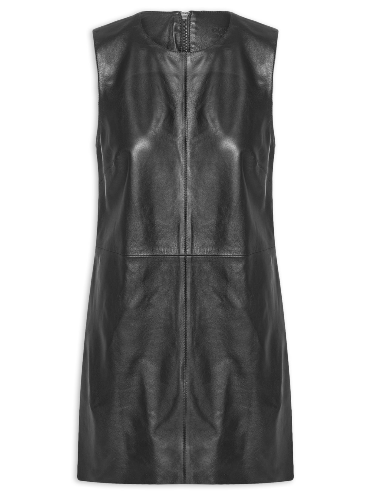 Vestido Curto Sleeveless Couro - Preto