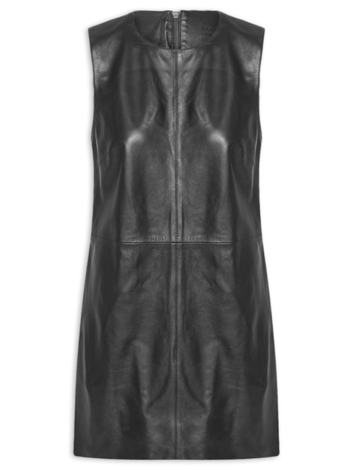 Vestido Curto Sleeveless Couro - Preto