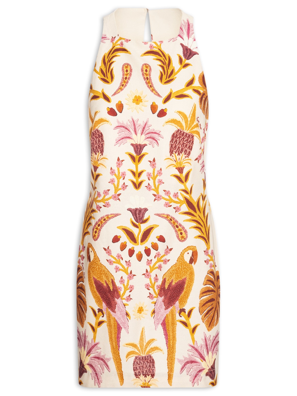 Vestido Curto Tapeçaria Tropical - Bege