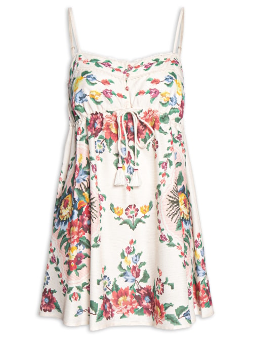 Vestido Curto Tapete De Flor - Off White