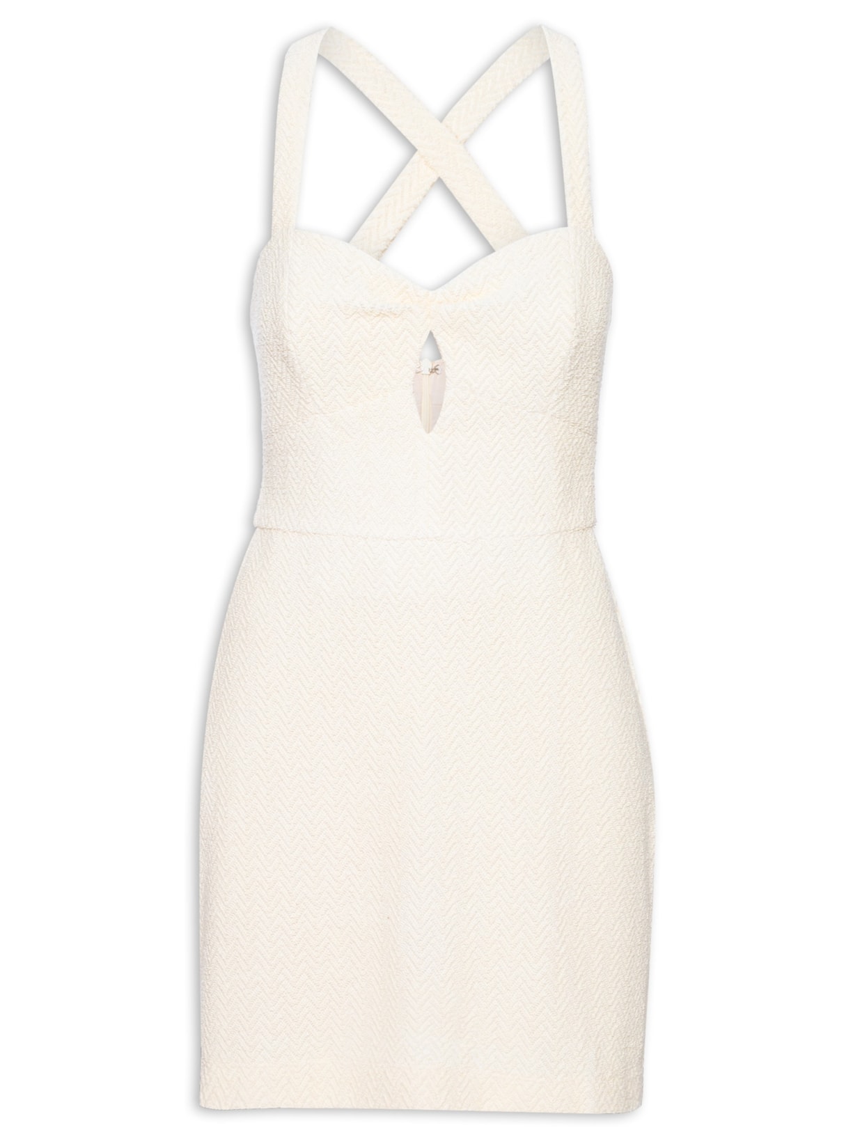 Vestido Curto Textura Chevron - Bege