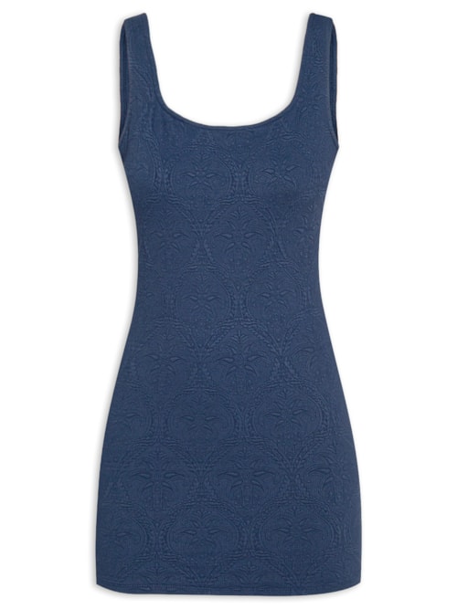 Vestido Curto Textura Coqueiro - Azul