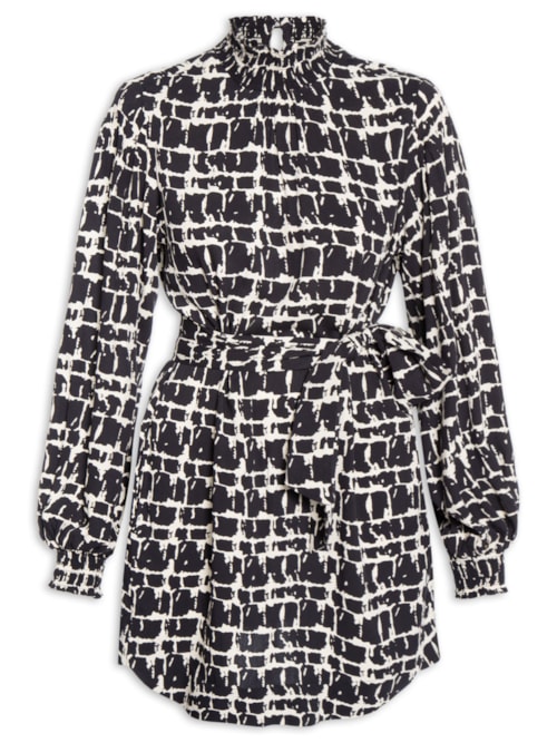 Vestido Curto Textura Xadrez – Preto