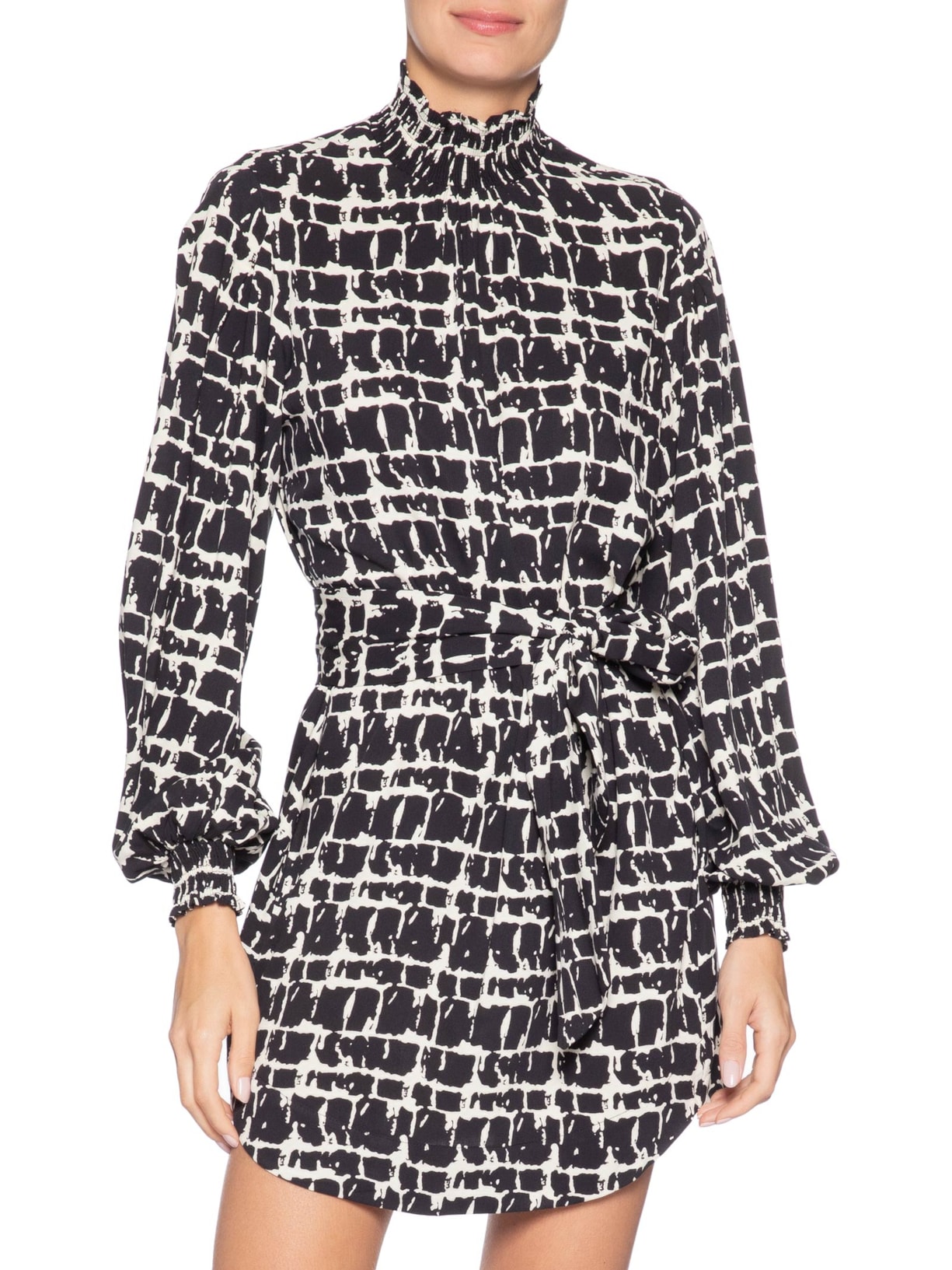 Vestido Curto Textura Xadrez Preto Animale