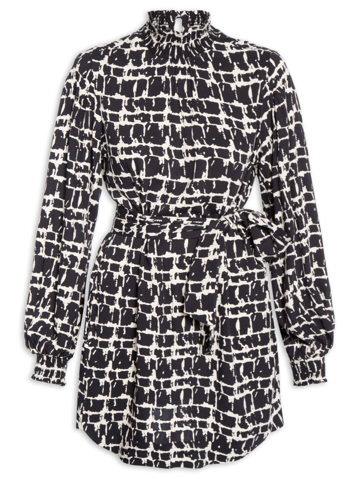Vestido Curto Textura Xadrez – Preto