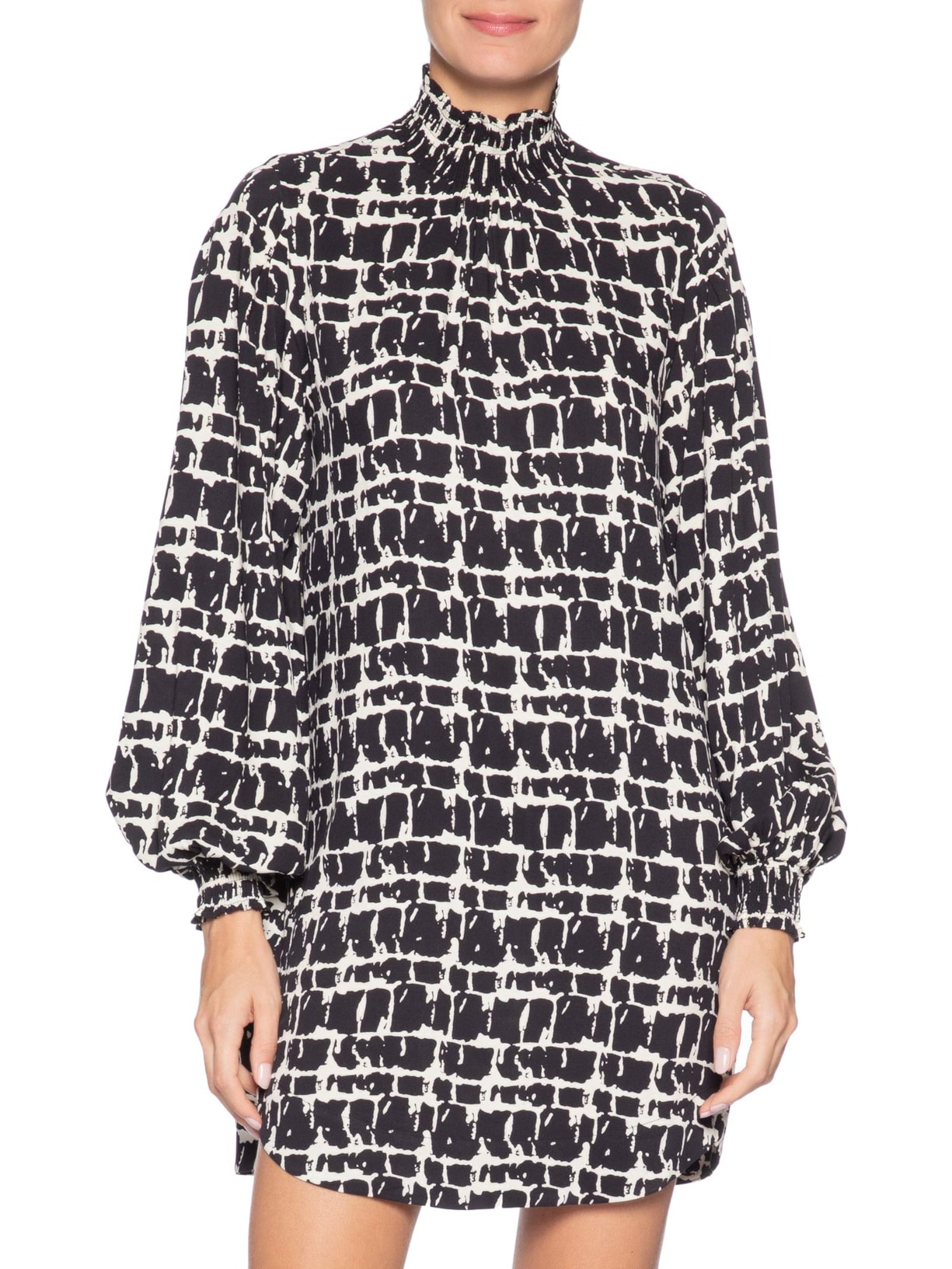Vestido Curto Textura Xadrez – Preto Animale
