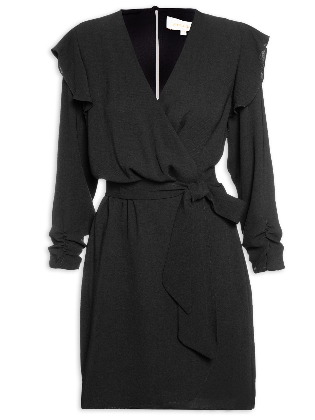 Vestido Curto Transpassado Babado - Preto