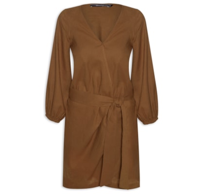 Vestido Curto Transpassado - Marrom