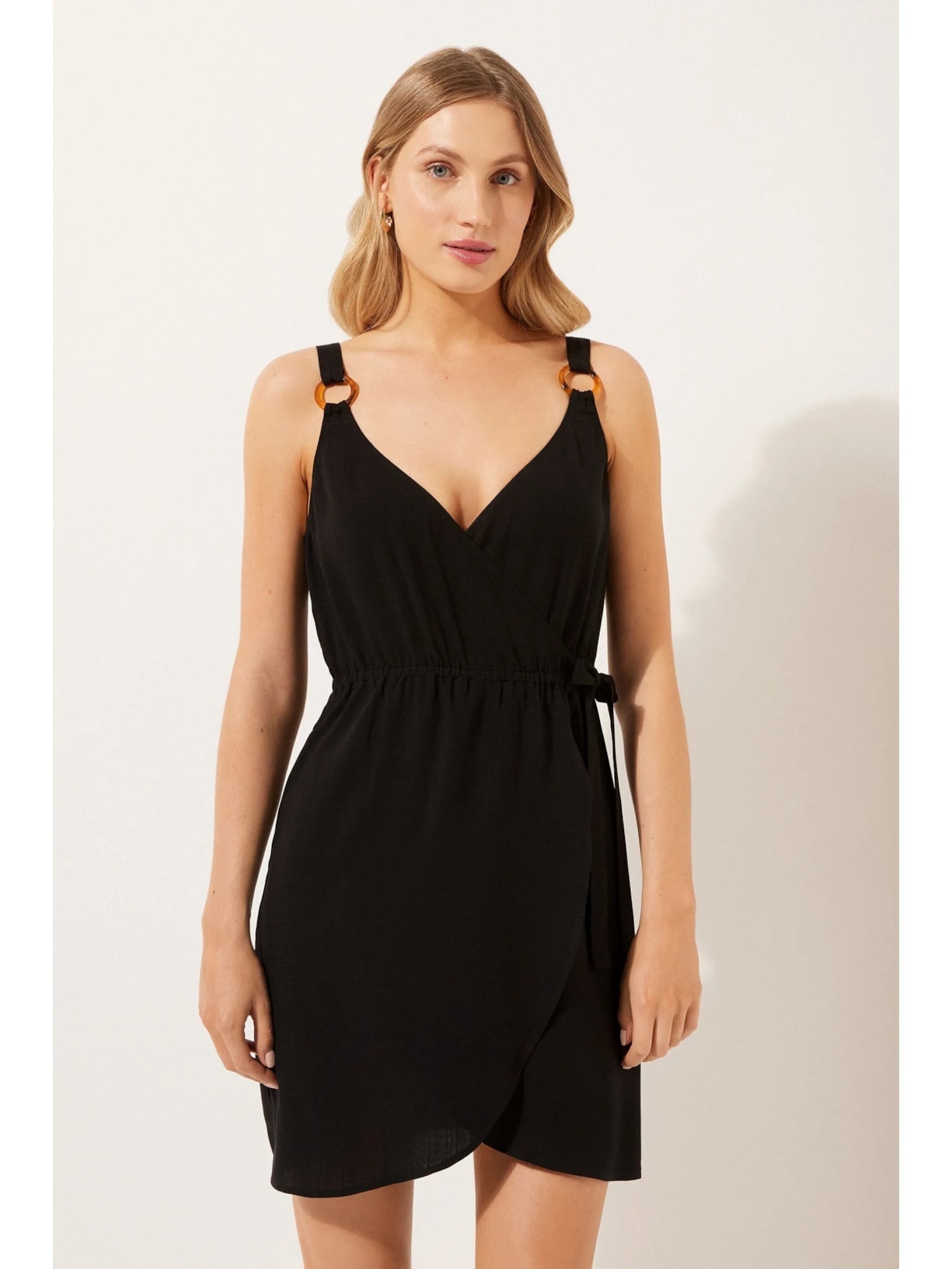 Vestido Curto Transpassado Preto Calzedonia