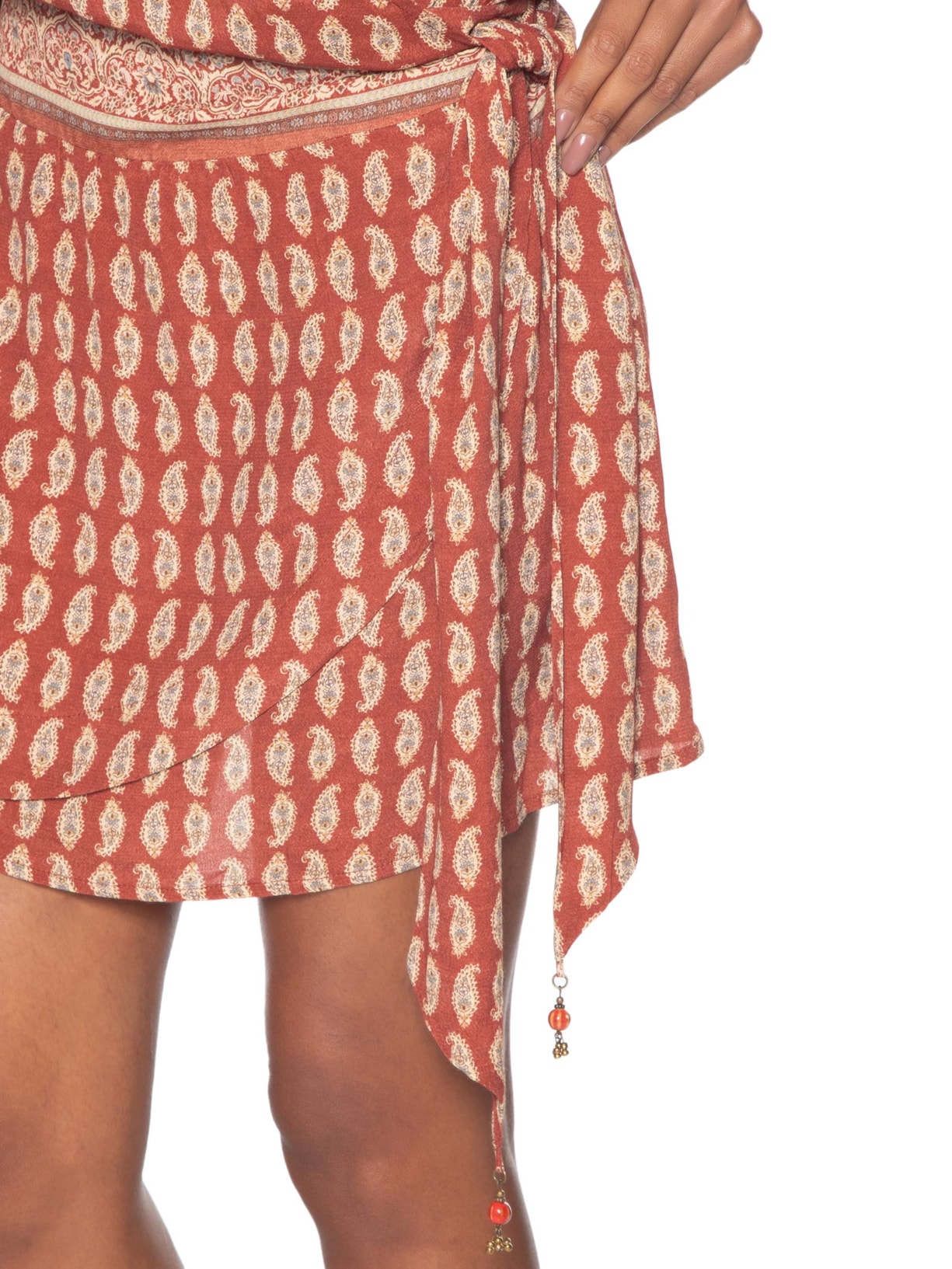 Vestido Curto Transpasse Estampado Vermelho Maria Filó