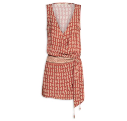 Vestido Curto Transpasse Estampado - Vermelho