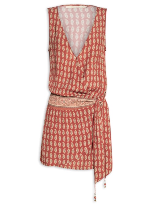 Vestido Curto Transpasse Estampado - Vermelho