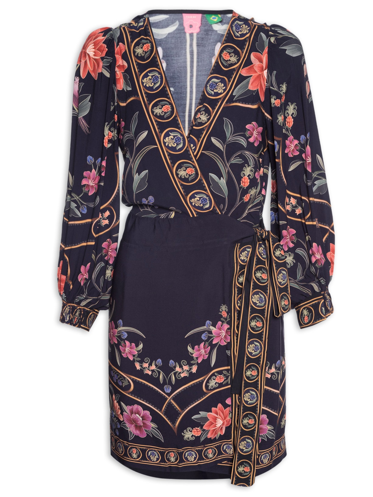 Vestido Curto Transpasse Floral Belle - Preto