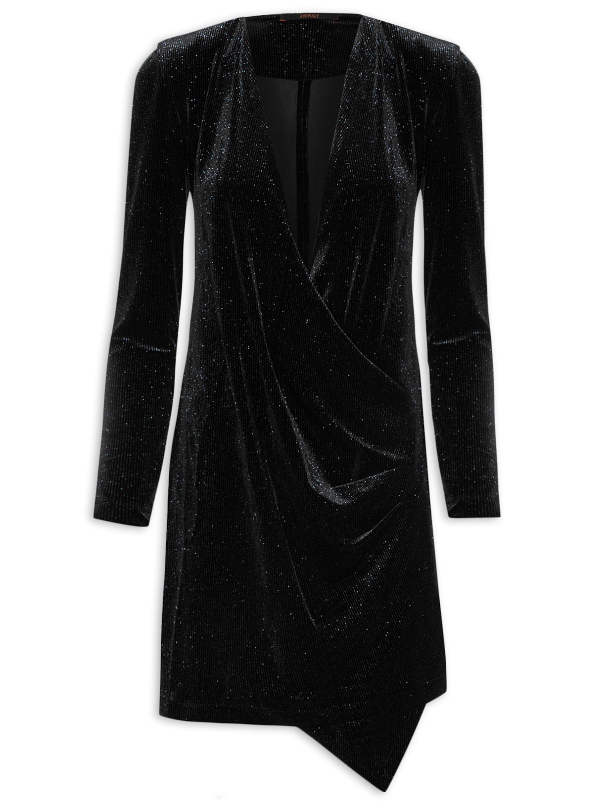 Vestido Curto Transpasse Manga Longa - Preto
