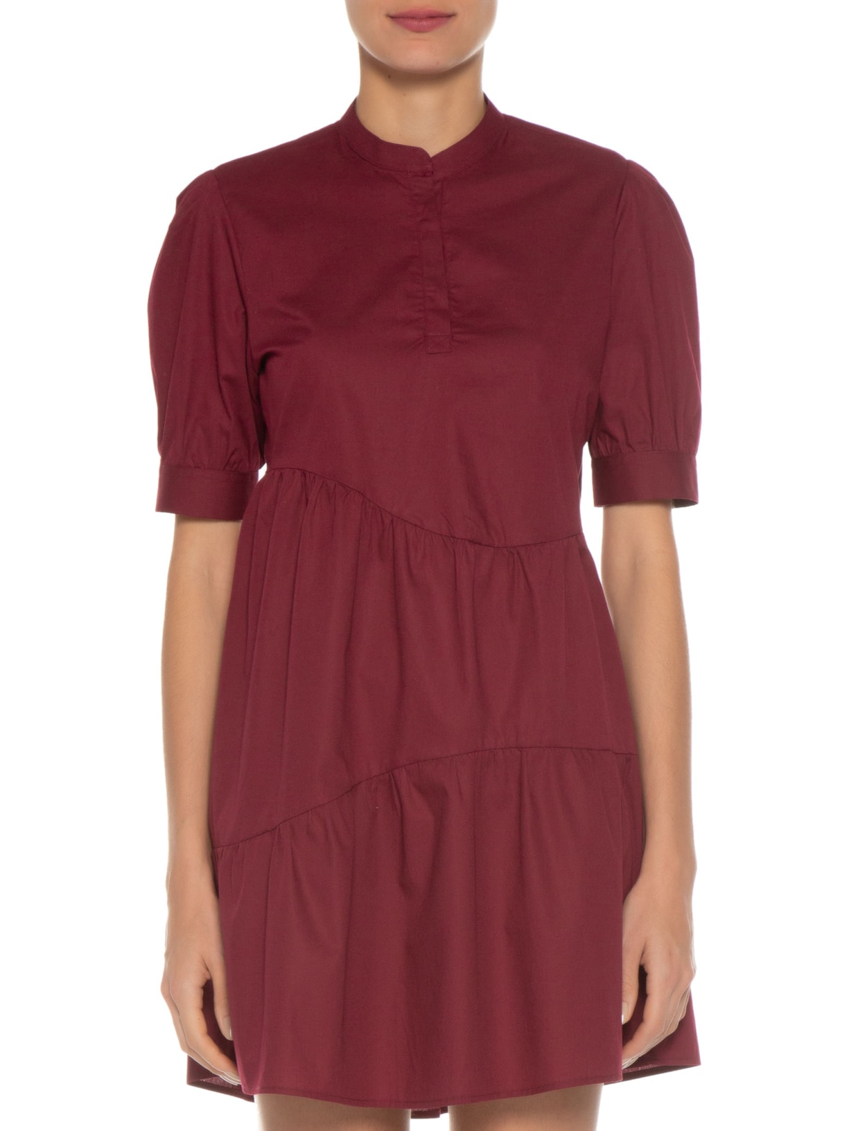 Vestido Curto Tricoline Recortes Vinho '2Essential