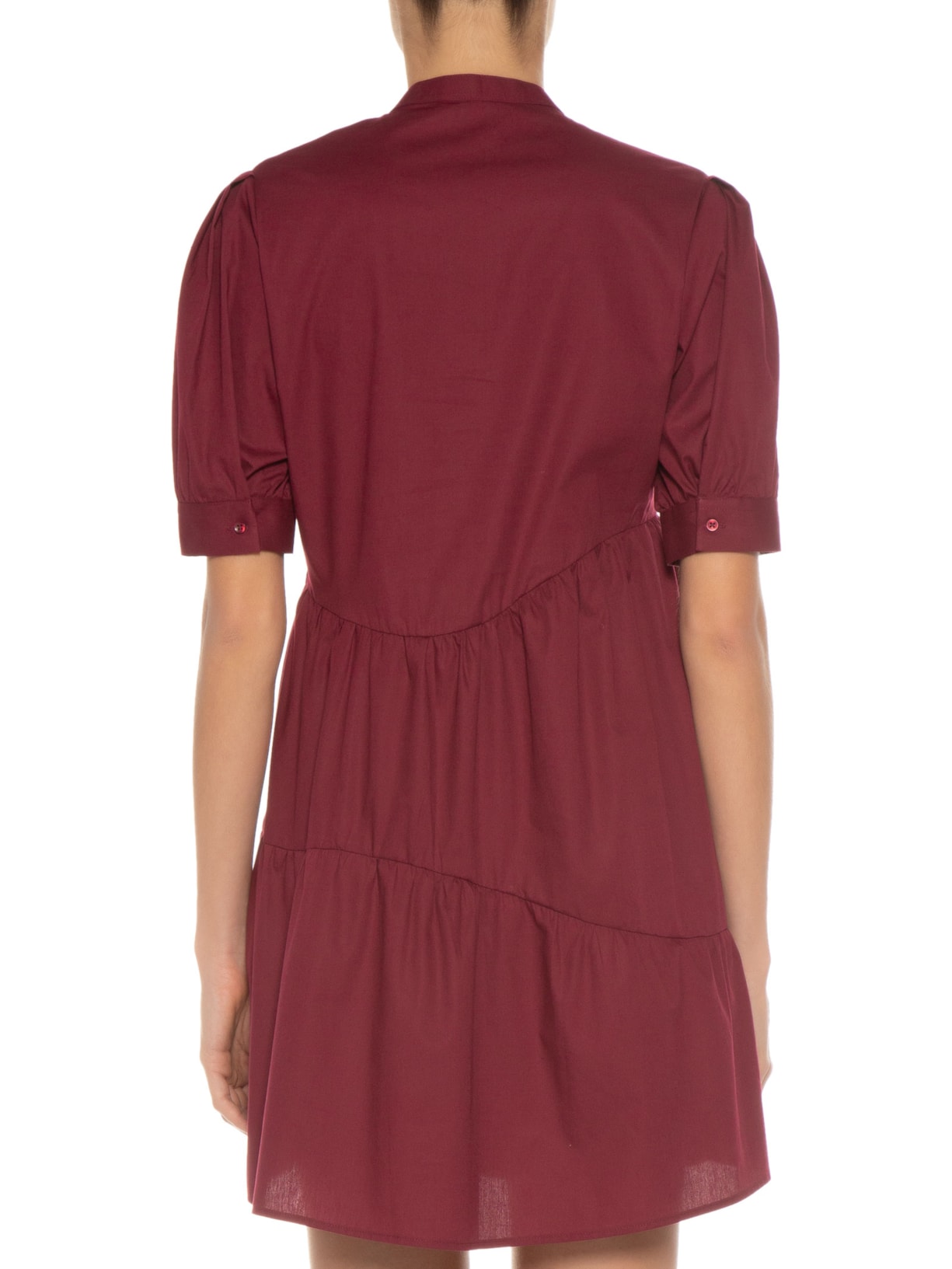 Vestido Curto Tricoline Recortes Vinho '2Essential