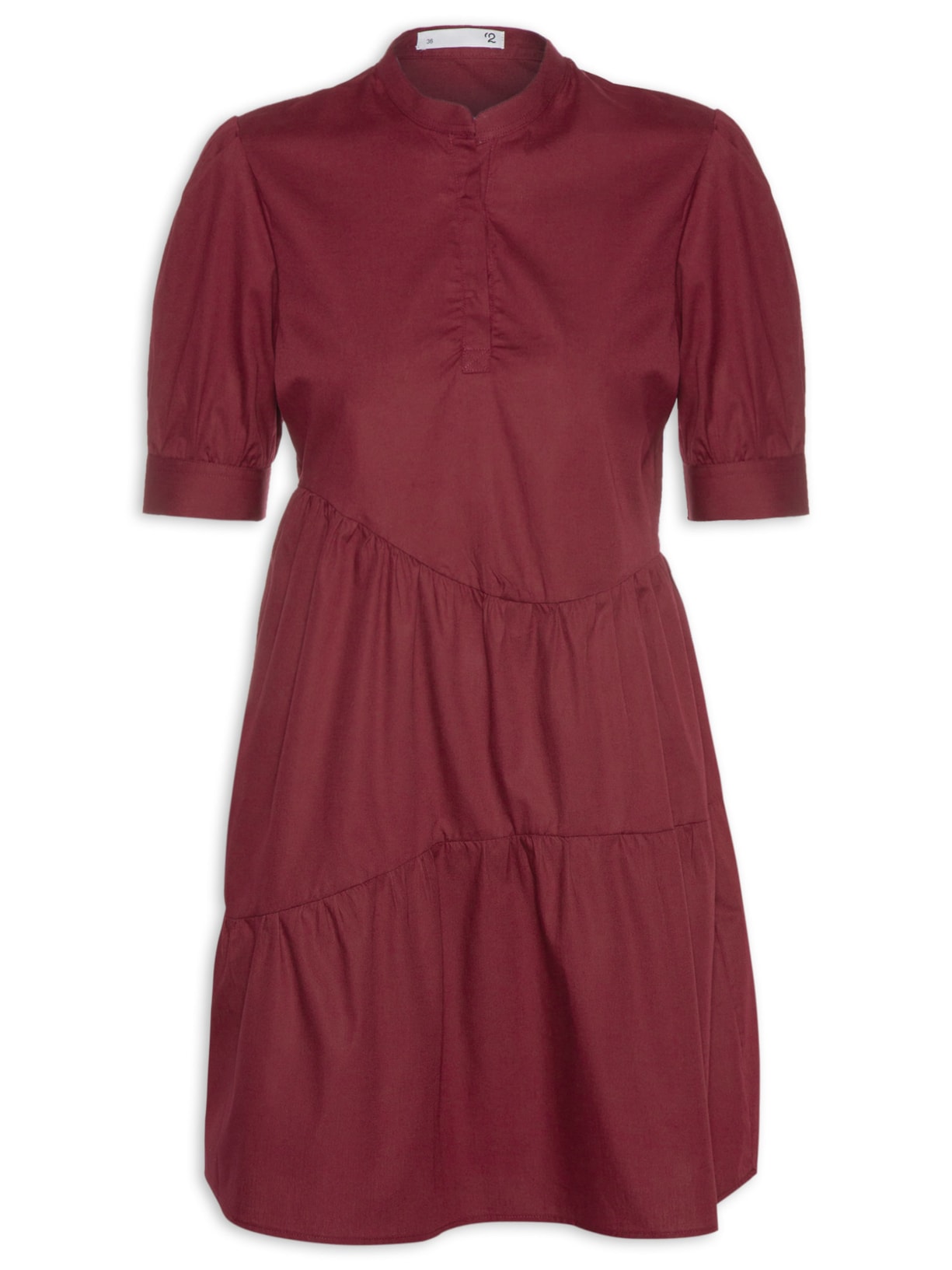 Vestido Curto Tricoline Recortes Vinho '2Essential