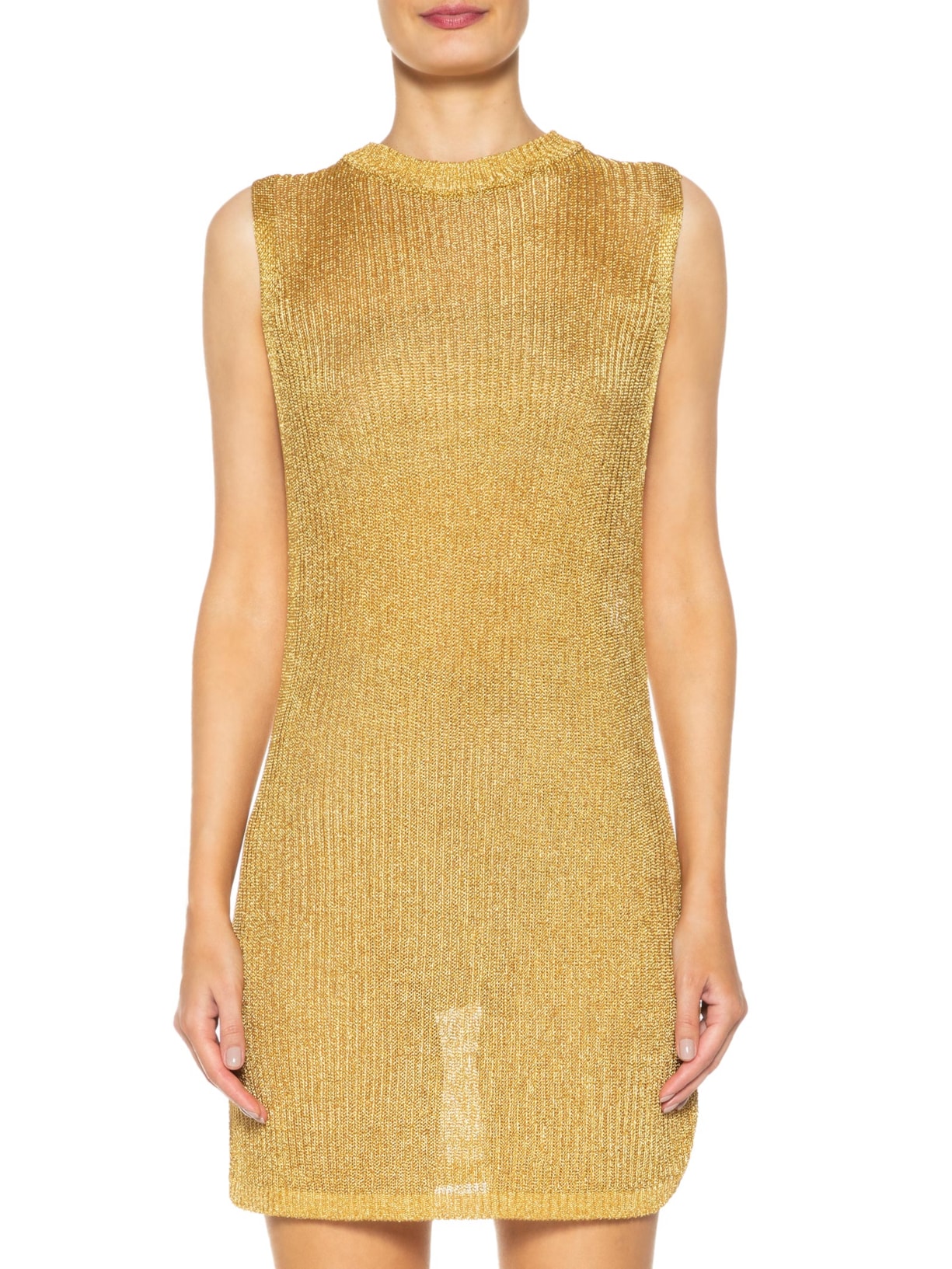 Vestido Curto Tricot Metalizado Dourado Animale