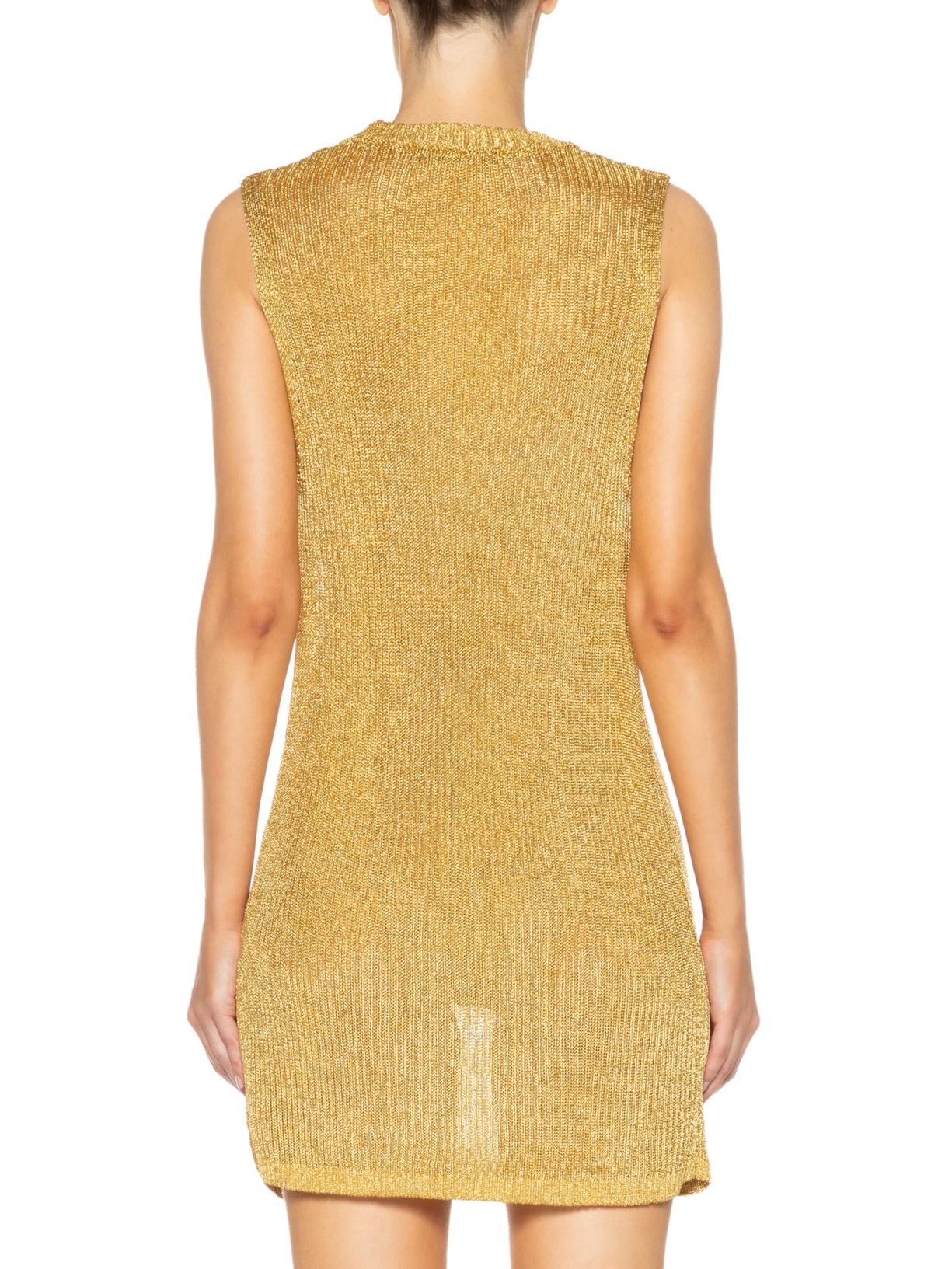 Vestido Curto Tricot Metalizado Dourado Animale