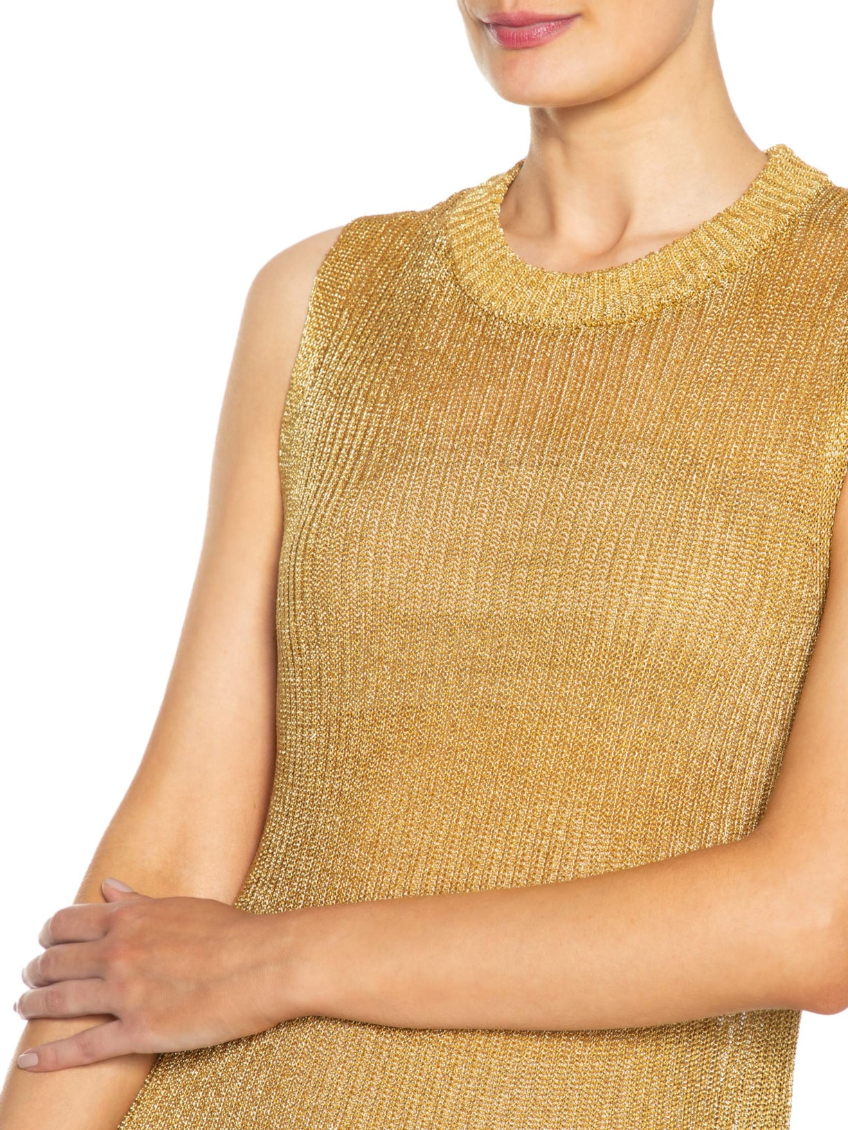 Vestido Curto Tricot Metalizado Dourado Animale