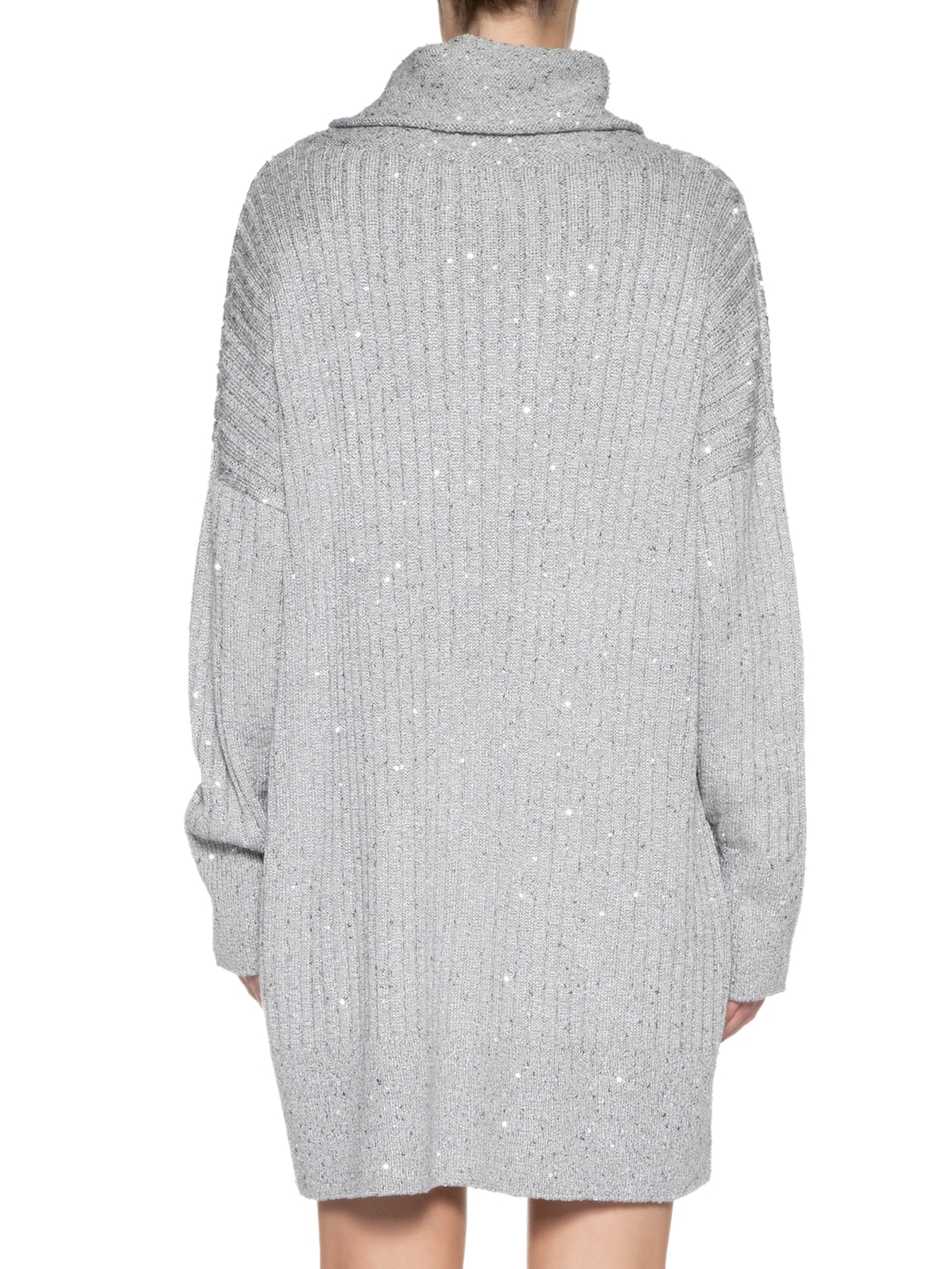 Vestido Curto Tricot Paetê Brilhoso Cinza Animale