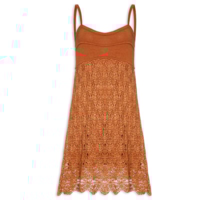 Vestido Curto Tricot Rendado Sol - Marrom