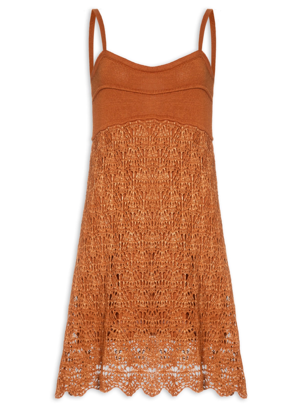 Vestido Curto Tricot Rendado Sol - Marrom