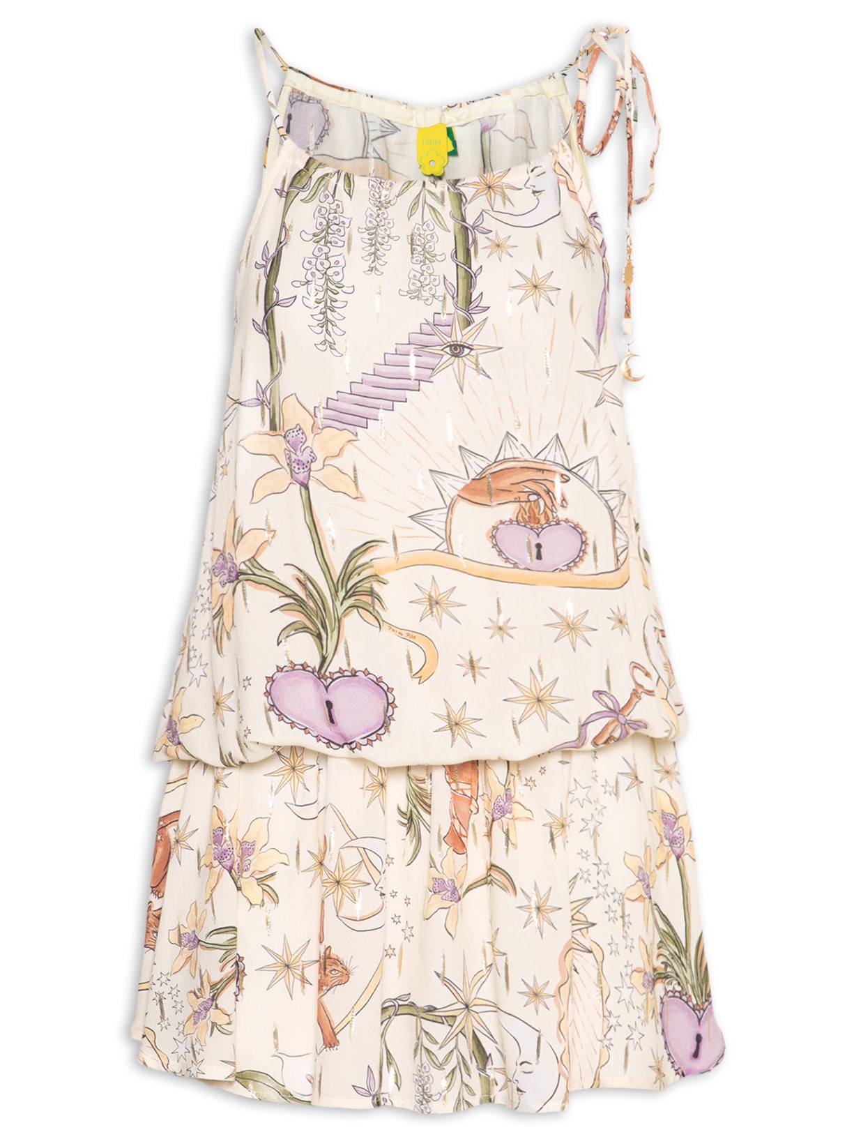 Vestido Curto Tropical Místico Off White Farm