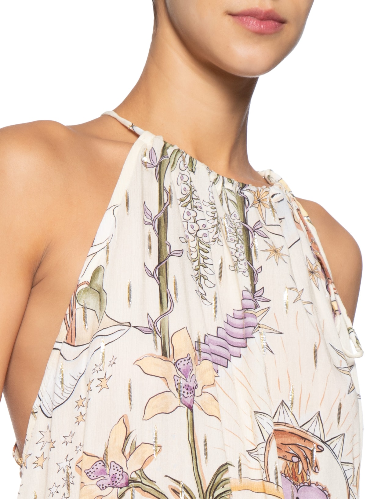 Vestido Curto Tropical Místico Off White Farm