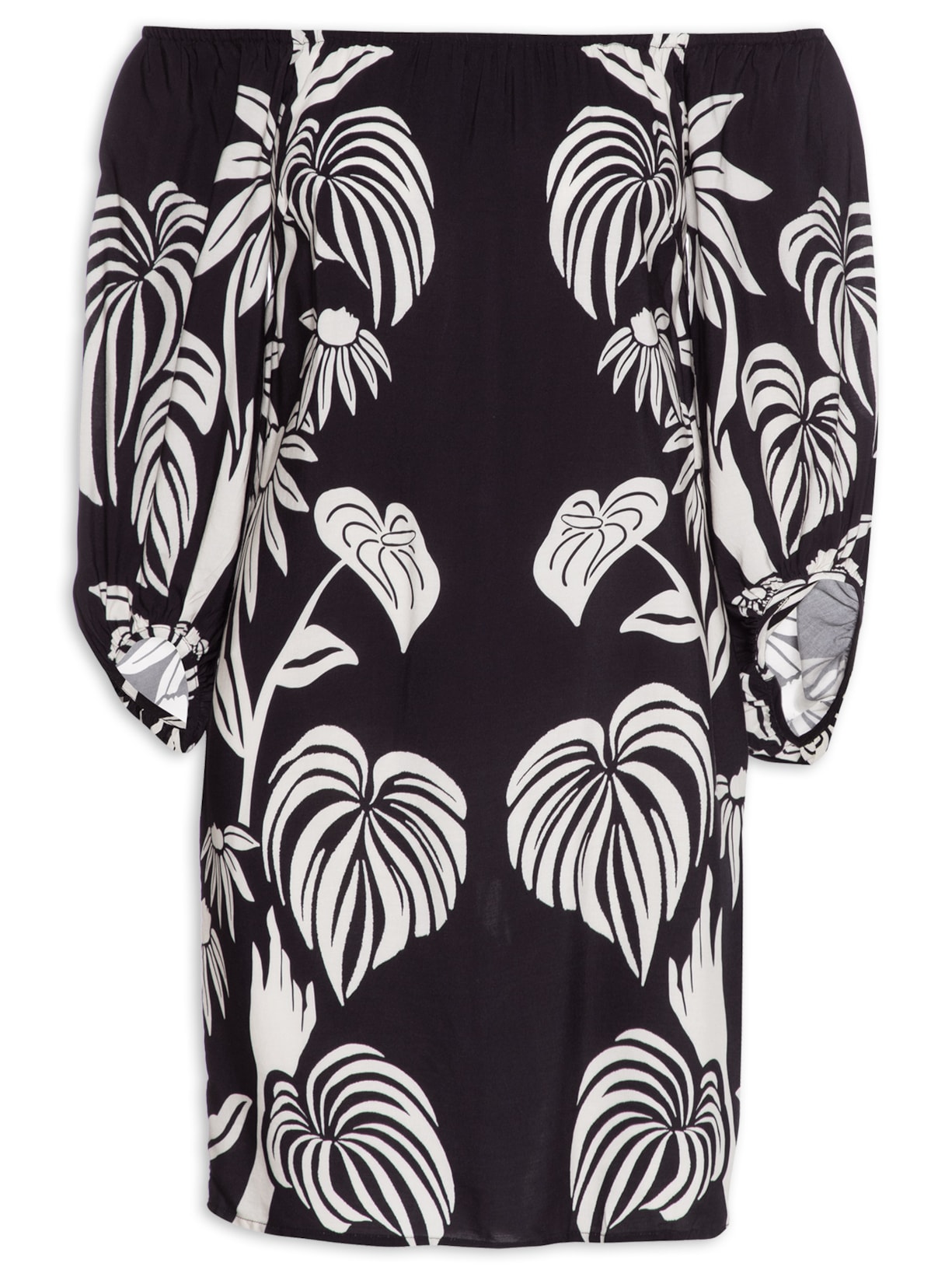 Vestido Curto Tropical Surreal - Preto