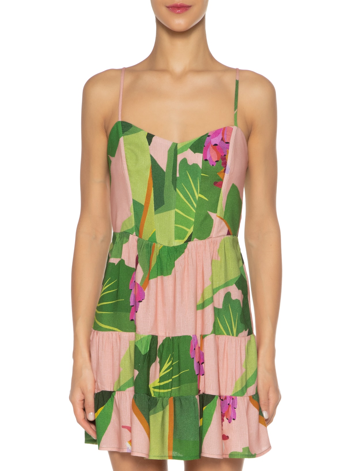 Vestido Curto Tropicalista Rosa Farm