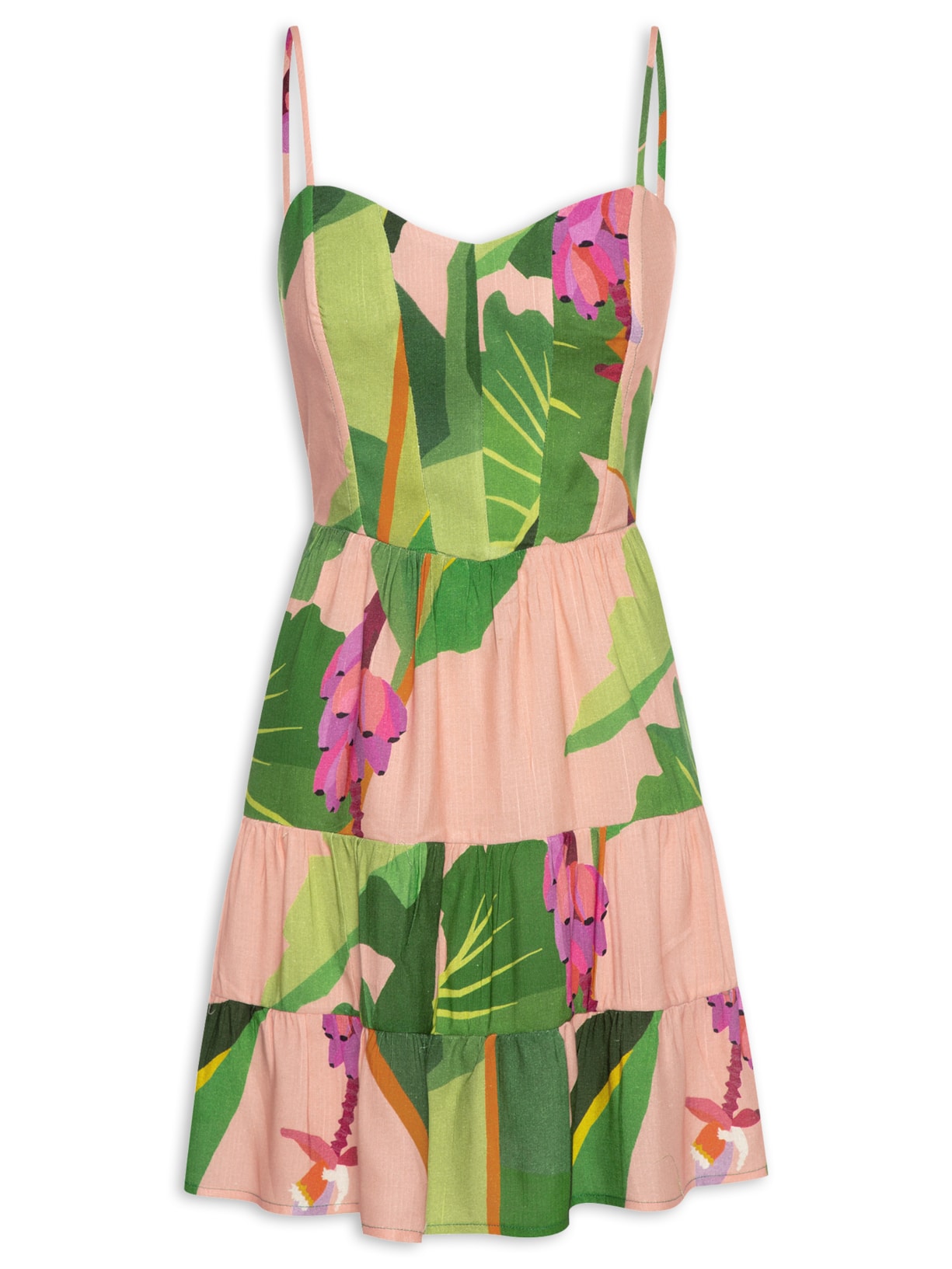 Vestido Curto Tropicalista Rosa Farm