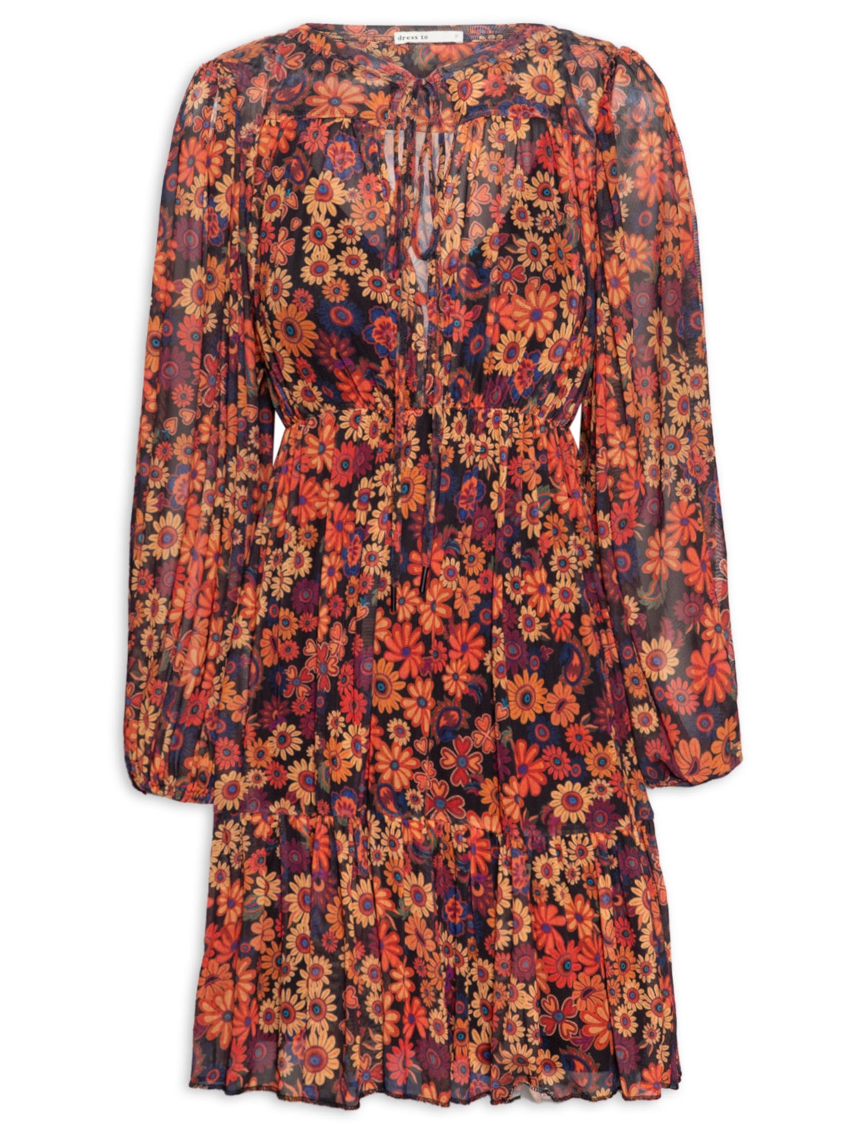 Vestido Curto Tule Estampa Bem Querer - Laranja