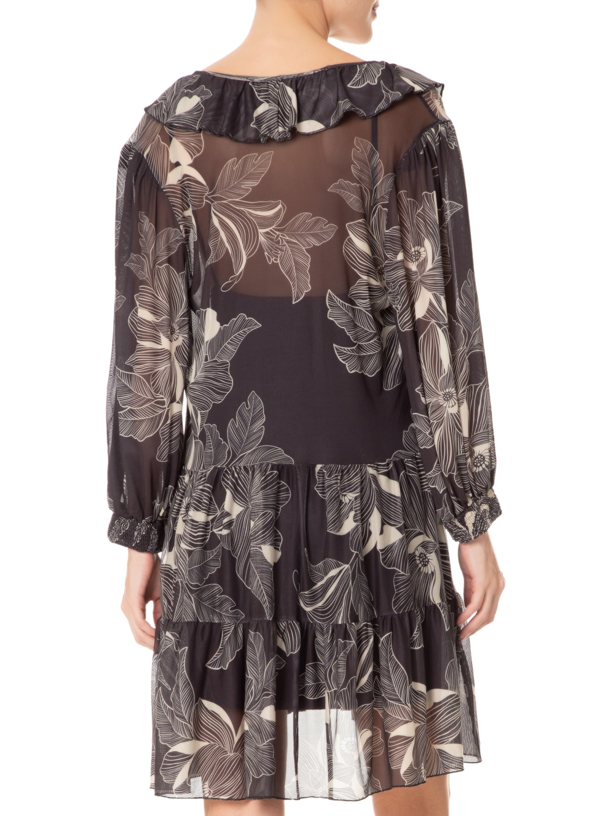 Vestido Curto Tule Estampa Flora Preto Dress To