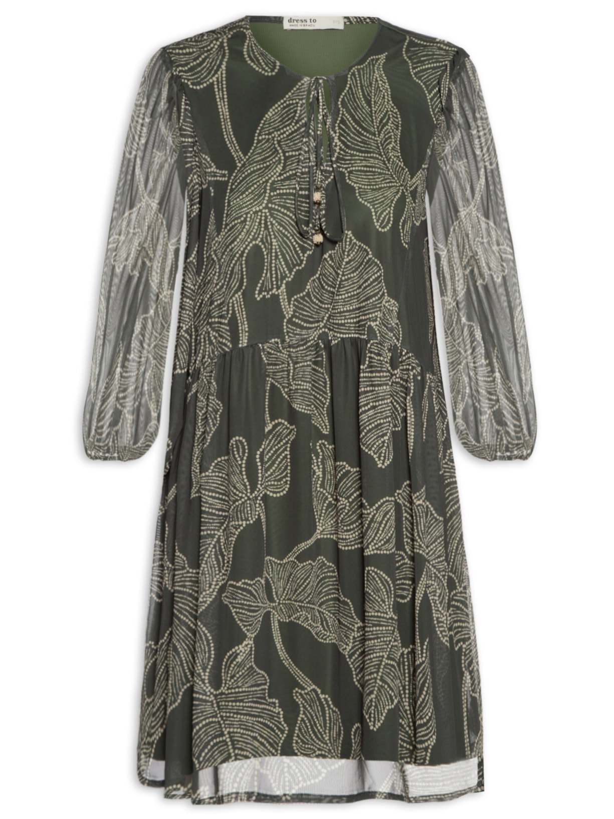 Vestido Curto Tule Estampa Ramos Verde Dress To