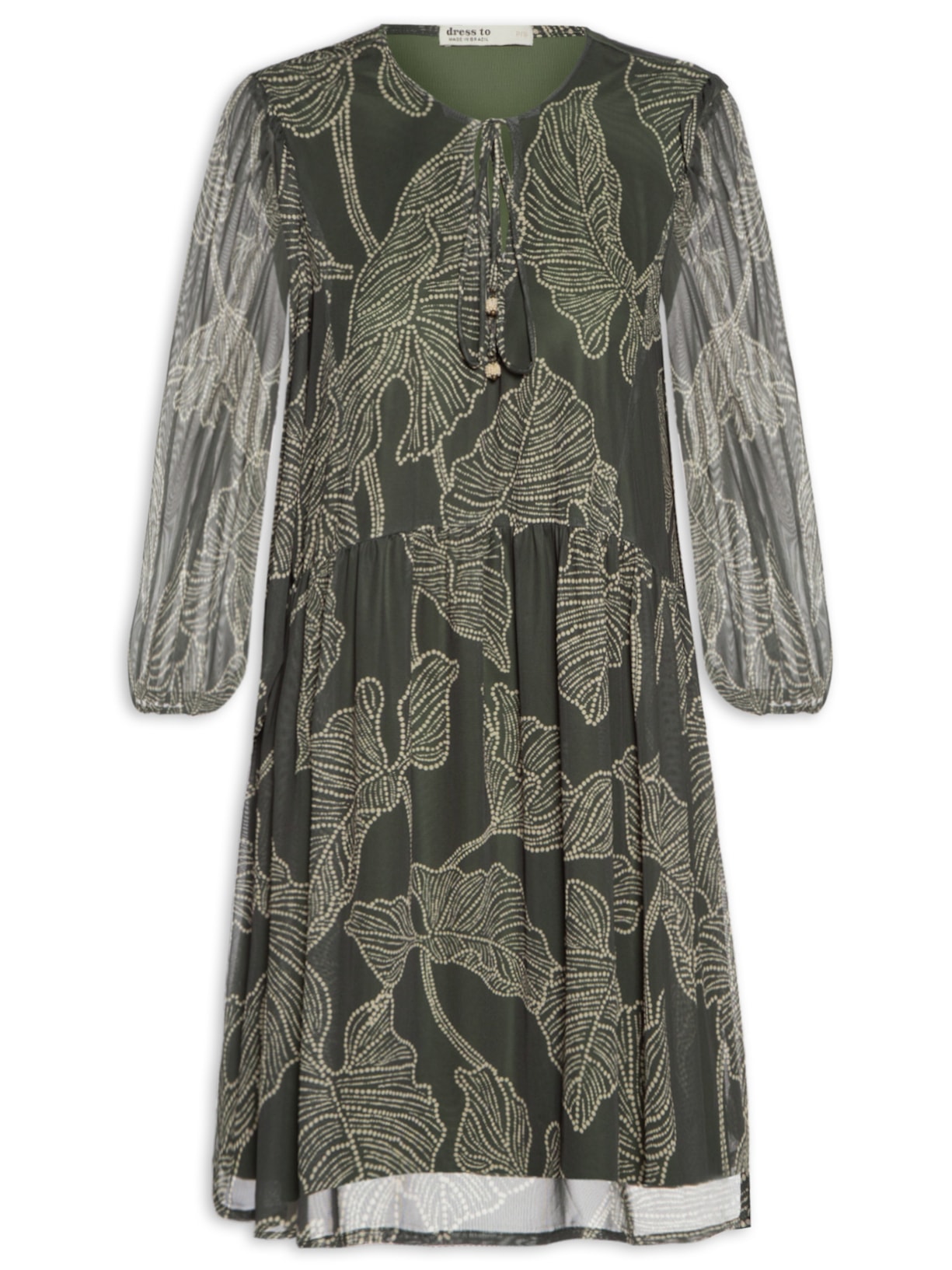 Vestido Curto Tule Estampa Ramos - Verde