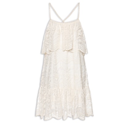Vestido Curto Tule Rendado - Branco