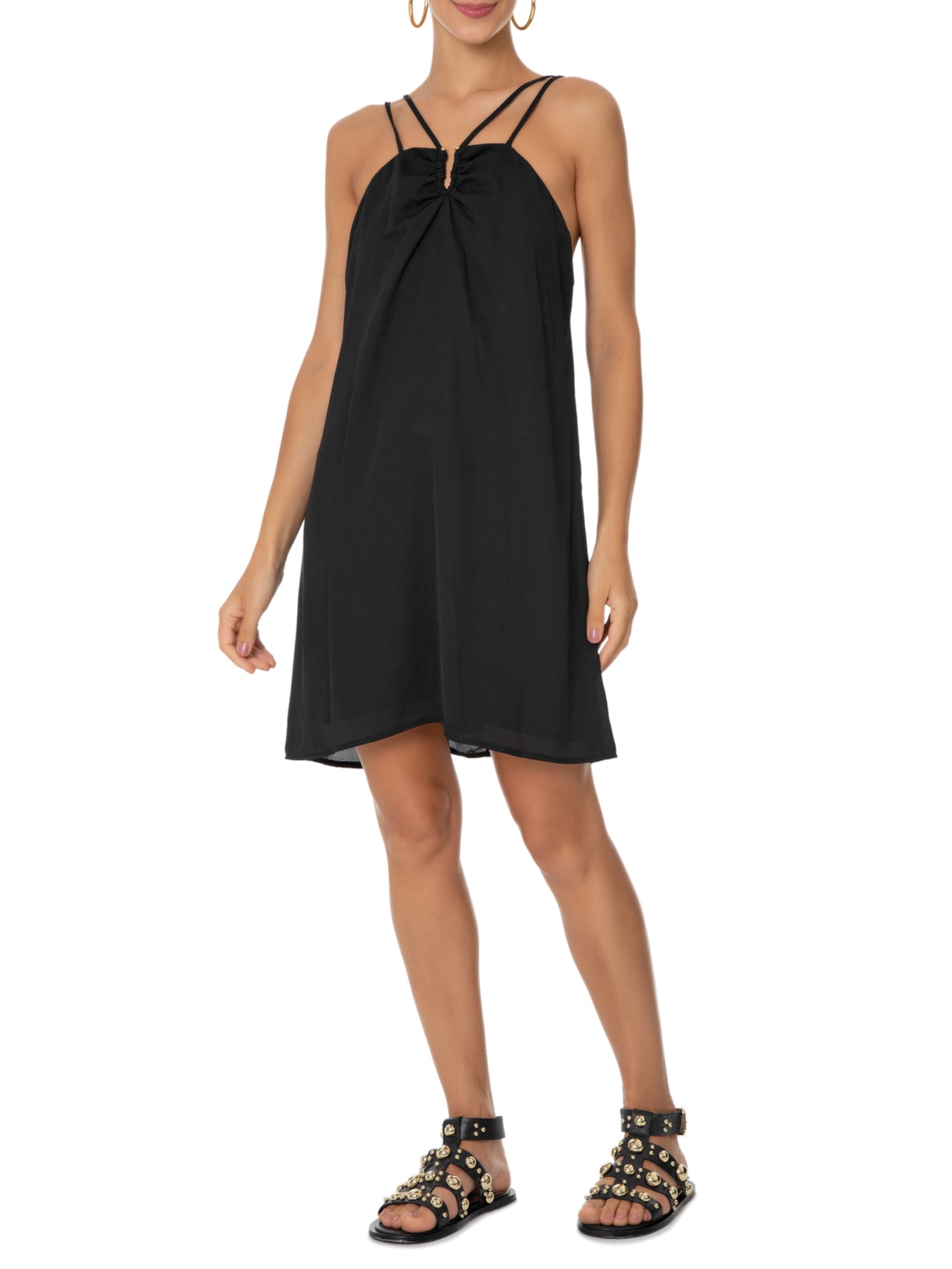 Vestido Curto U Dourado Preto Maria Filó