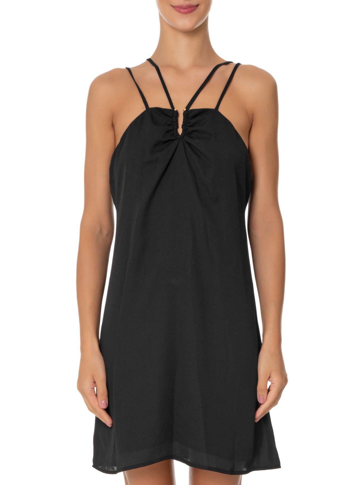 Vestido Curto U Dourado Preto Maria Filó