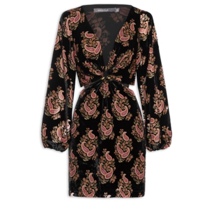 Vestido Curto Veludo Devore - Preto