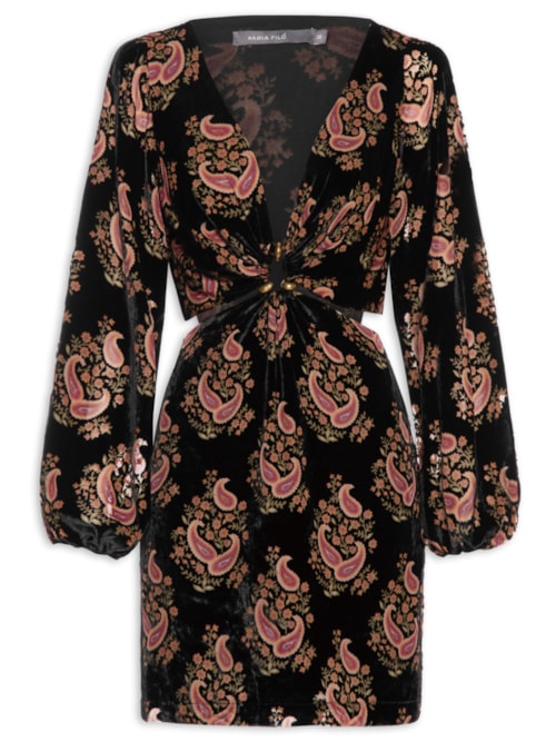 Vestido Curto Veludo Devore - Preto