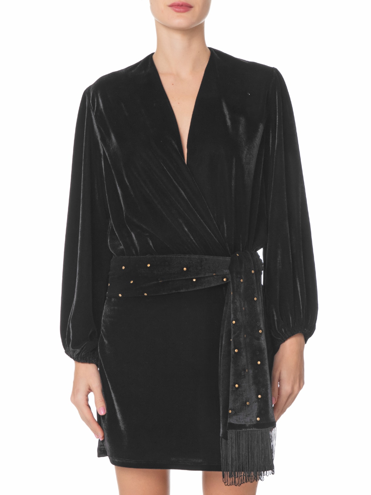 Vestido Curto Veludo Transpasse Preto  Maria Filó