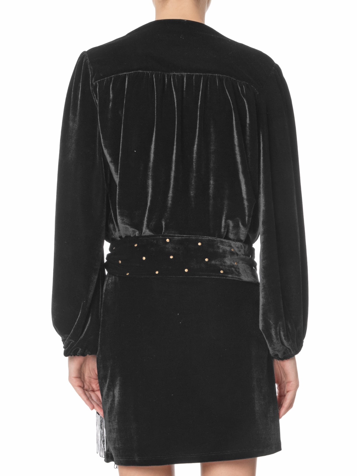 Vestido Curto Veludo Transpasse Preto  Maria Filó